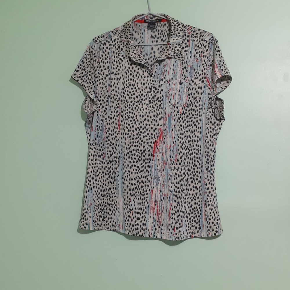 Stretchy Cheetah Leopard print L blouse with snap buttons Summertime Active-ated